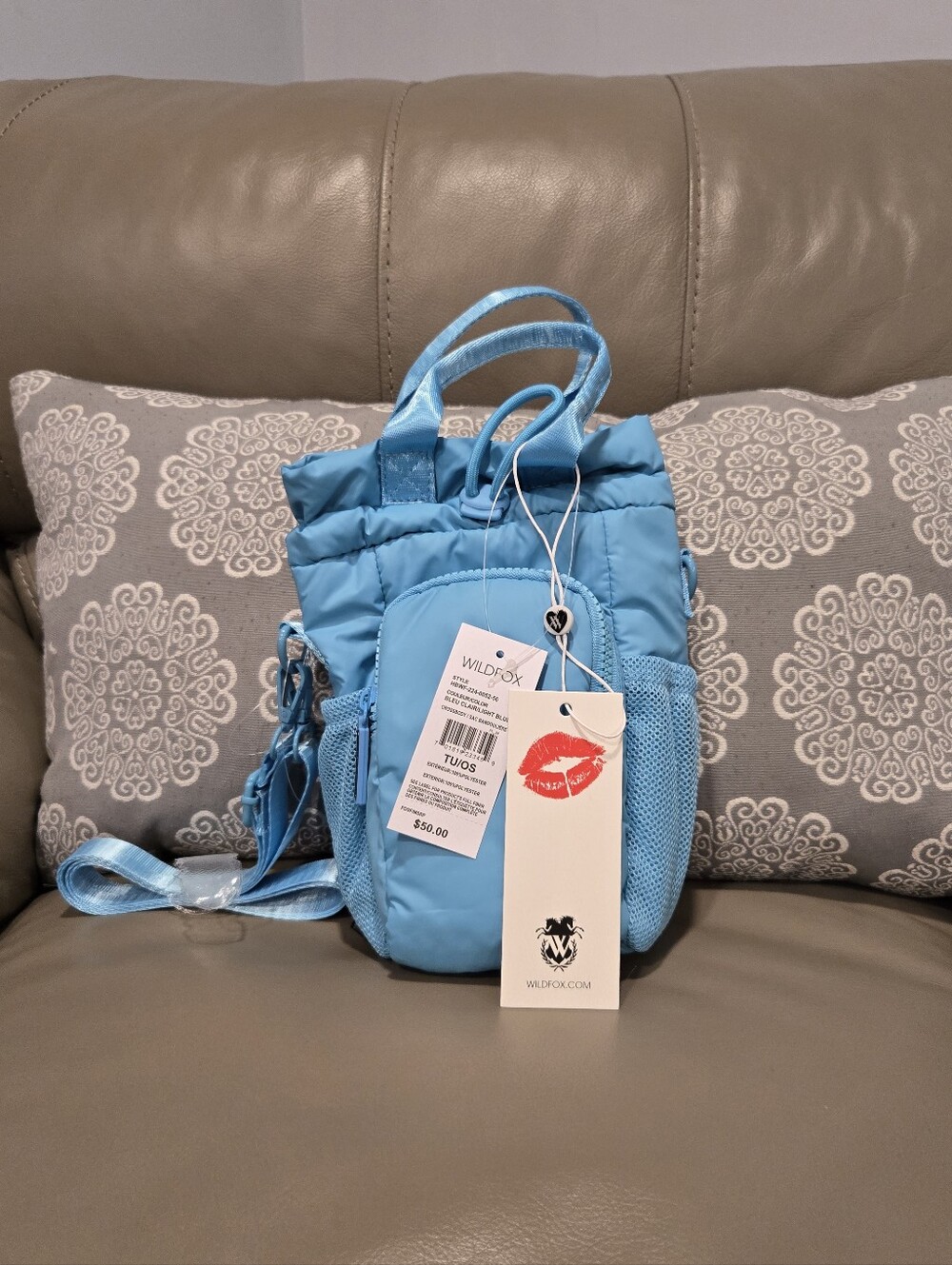 Wildfox  Quilted Nylon  Crossbody - Light Blue NWT